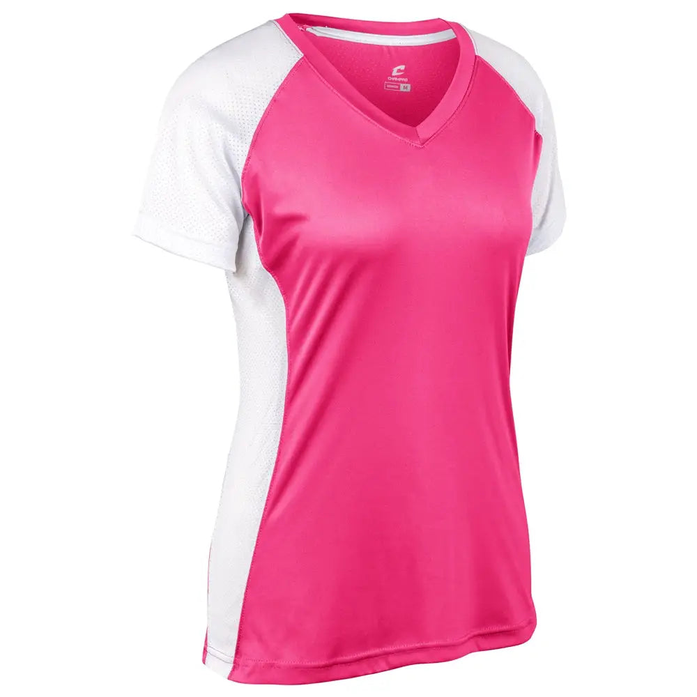 Champro Bs82 Infinite V-neck Short Sleeve Jersey - Fuchsia White - Girls s