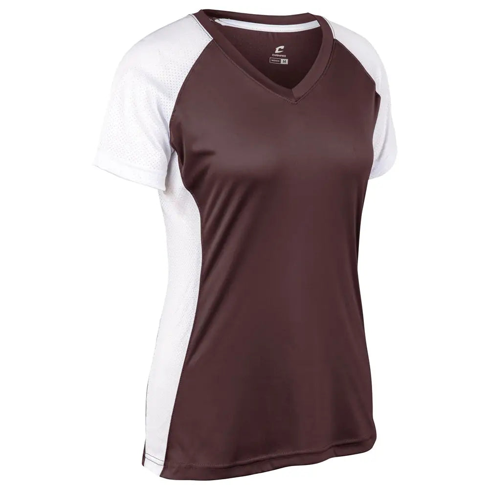 Champro Bs82 Infinite V-neck Short Sleeve Jersey - Maroon White - Girls s