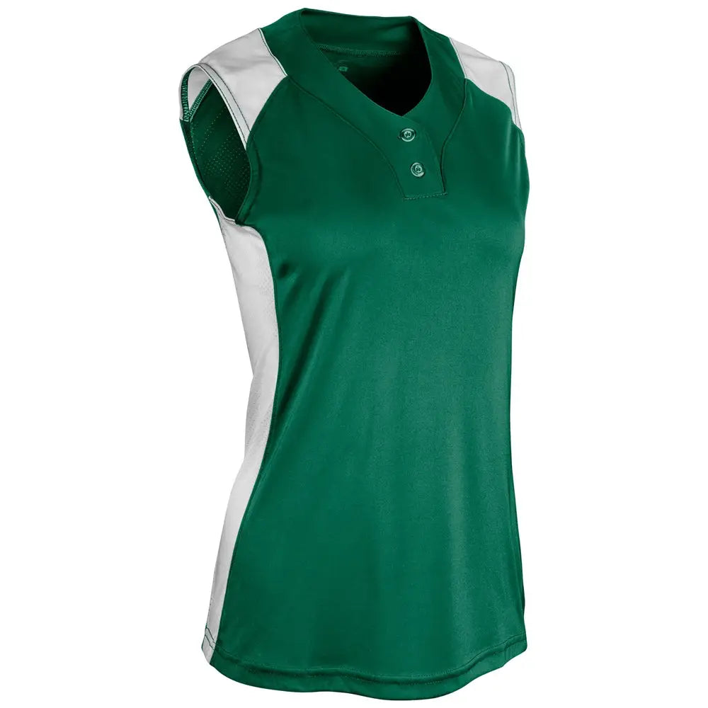 Champro Bs86 Infinite 2-button Sleeveless Jersey - Forest Green White - Girls s