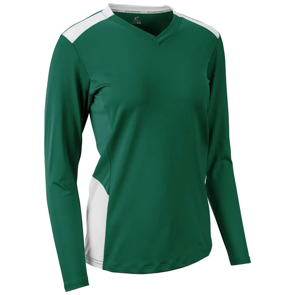 Champro Vj10 Rally Long Sleeve Volleyball Jersey - Forest Green White - Ladies Xs