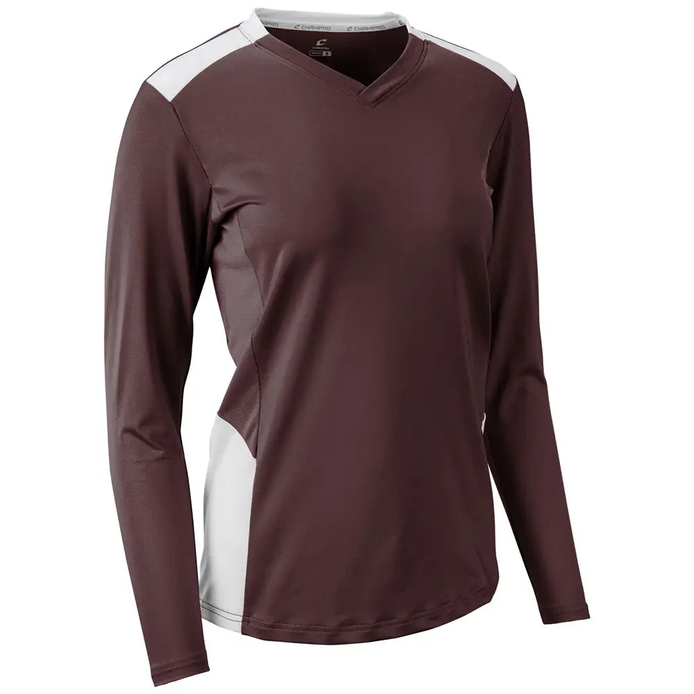 Champro Vj10 Rally Long Sleeve Volleyball Jersey - Maroon White - Ladies Xs