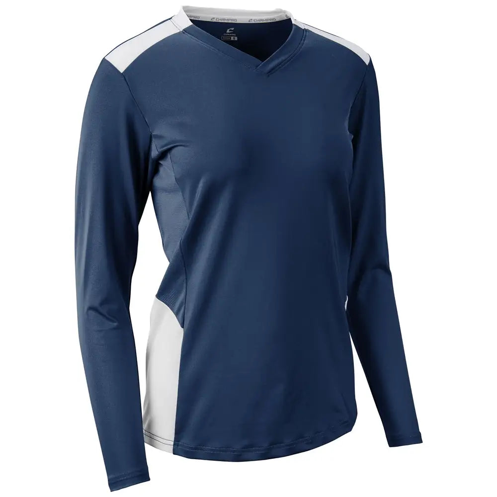 Champro Vj10 Rally Long Sleeve Volleyball Jersey - Navy White - Ladies Xs