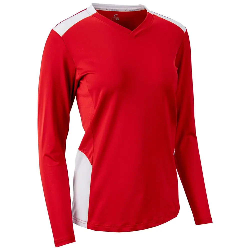 Champro Vj10 Rally Long Sleeve Volleyball Jersey - Scarlet White - Ladies Xs