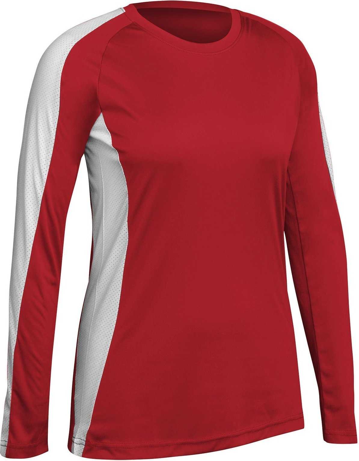 Champro Vj8 Triumphant Ladies Long Sleeve Volleyball Jersey - Scarlet White