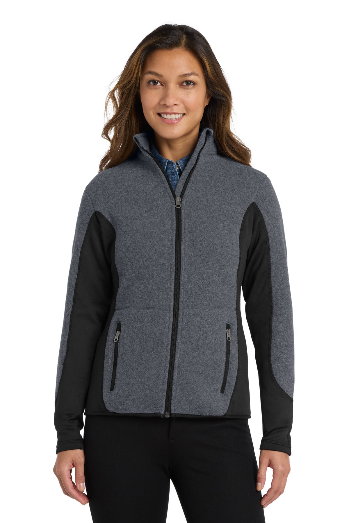 Char Hthr/Blk Port Authority Women's R-Tek Pro Fleece Full-Zip Jacket. L227