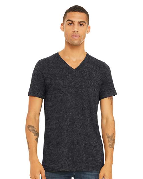 Charcoal Black Slub Textured Jersey V-Neck Tee - 3655