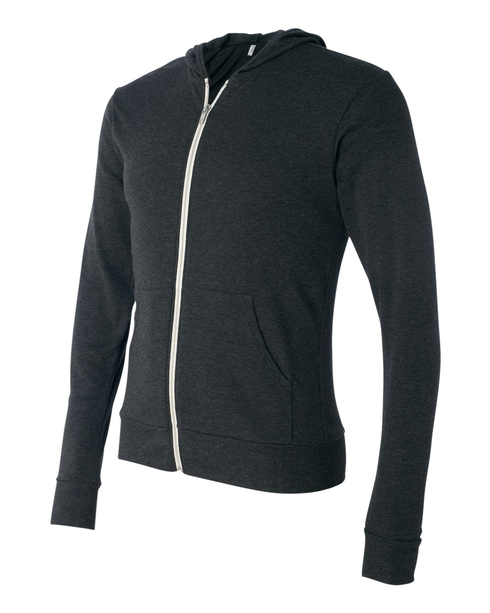 Charcoal Black Triblend Triblend Lightweight Full-Zip Hooded Long Sleeve Tee - 3939