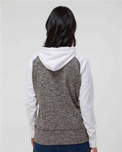 Charcoal Fleck/ White Women’s Colorblocked Cosmic Fleece Hooded Sweatshirt - 8618