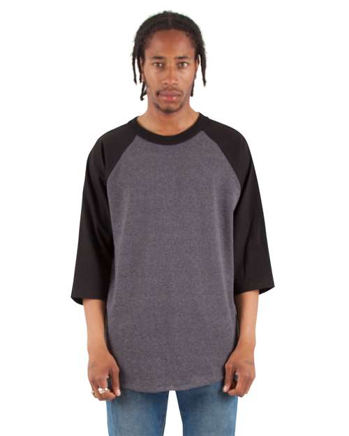Charcoal Grey Heather/ Black Three-Quarter Sleeve Raglan T-Shirt - SHRAG