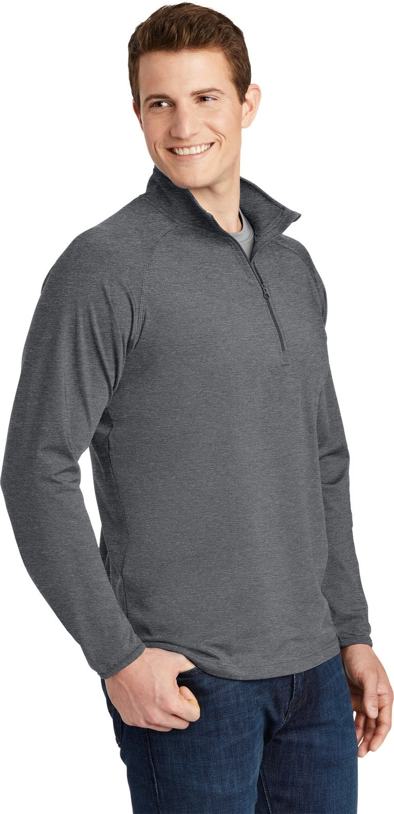 Charcoal Gy He Sport-Tek Sport-Wick Stretch 1/4-Zip Pullover. ST850
