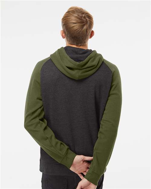 Charcoal Heather/ Army Heather Raglan Hooded Sweatshirt - IND40RP