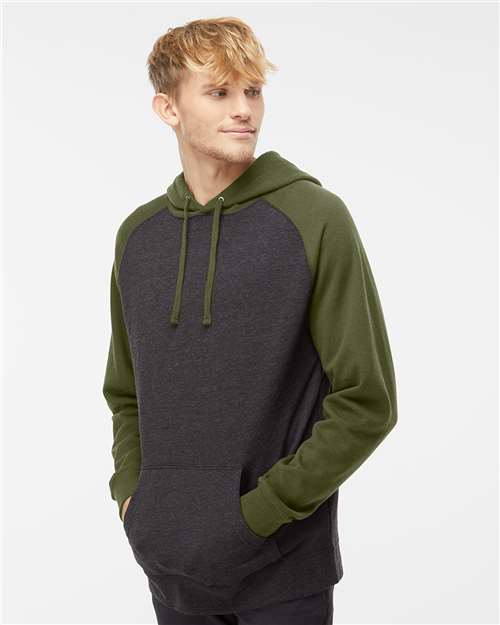 Charcoal Heather/ Army Heather Raglan Hooded Sweatshirt - IND40RP