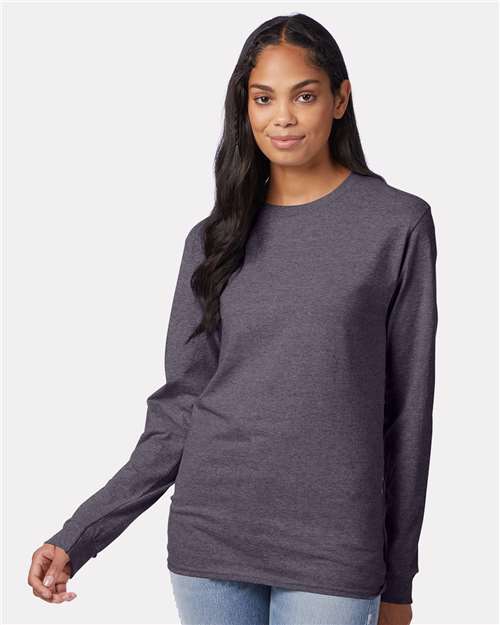 Front View of Charcoal Heather Authentic Long Sleeve T-Shirt - 5586