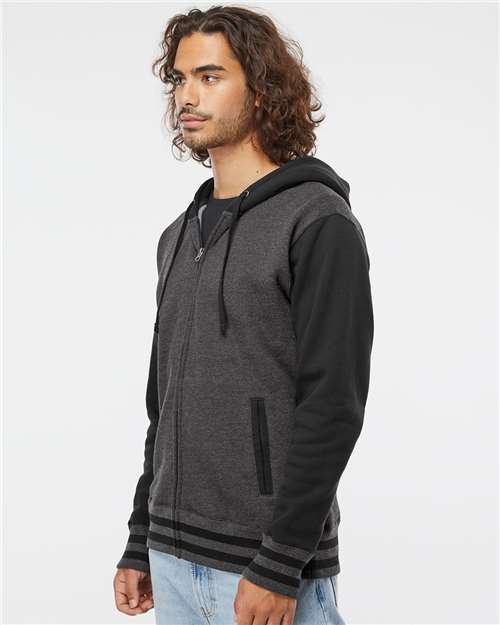 Charcoal Heather/ Black Heavyweight Varsity Full-Zip Hooded Sweatshirt - IND45UVZ