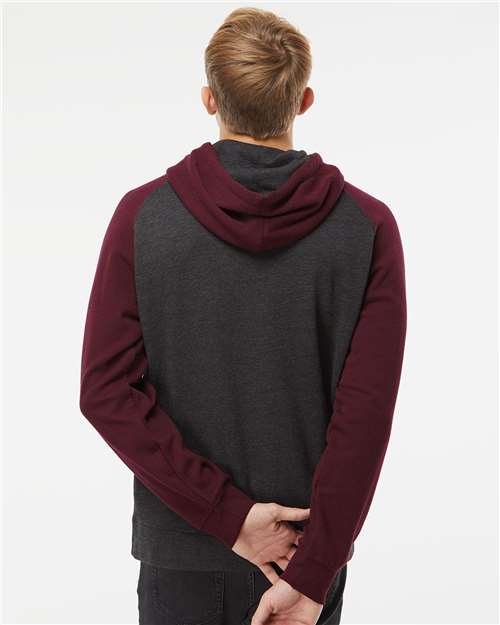 Charcoal Heather/ Burgundy Heather Raglan Hooded Sweatshirt - IND40RP