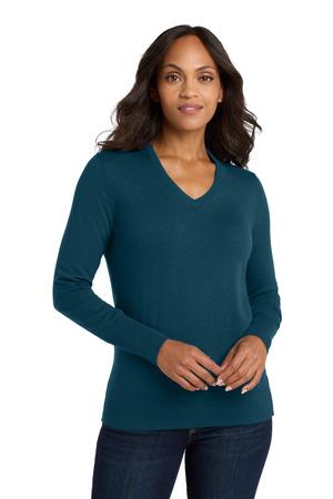 Charcoal Hthr Port Authority Women's V-Neck Sweater. LSW285
