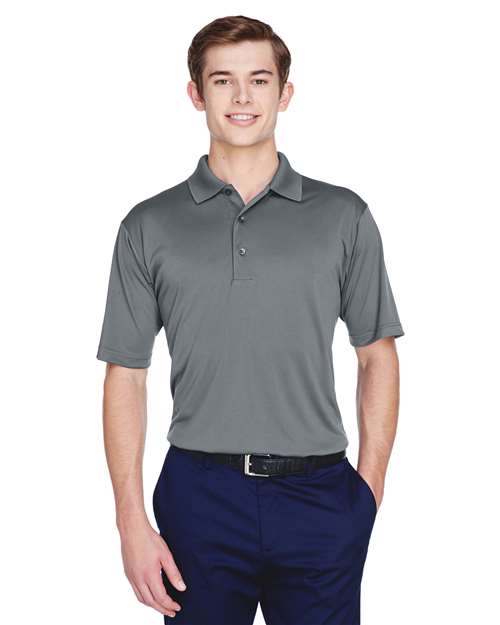 Front View of Charcoal Men's Cool & Dry 8-Star Elite Performance Interlock Polo - 8610