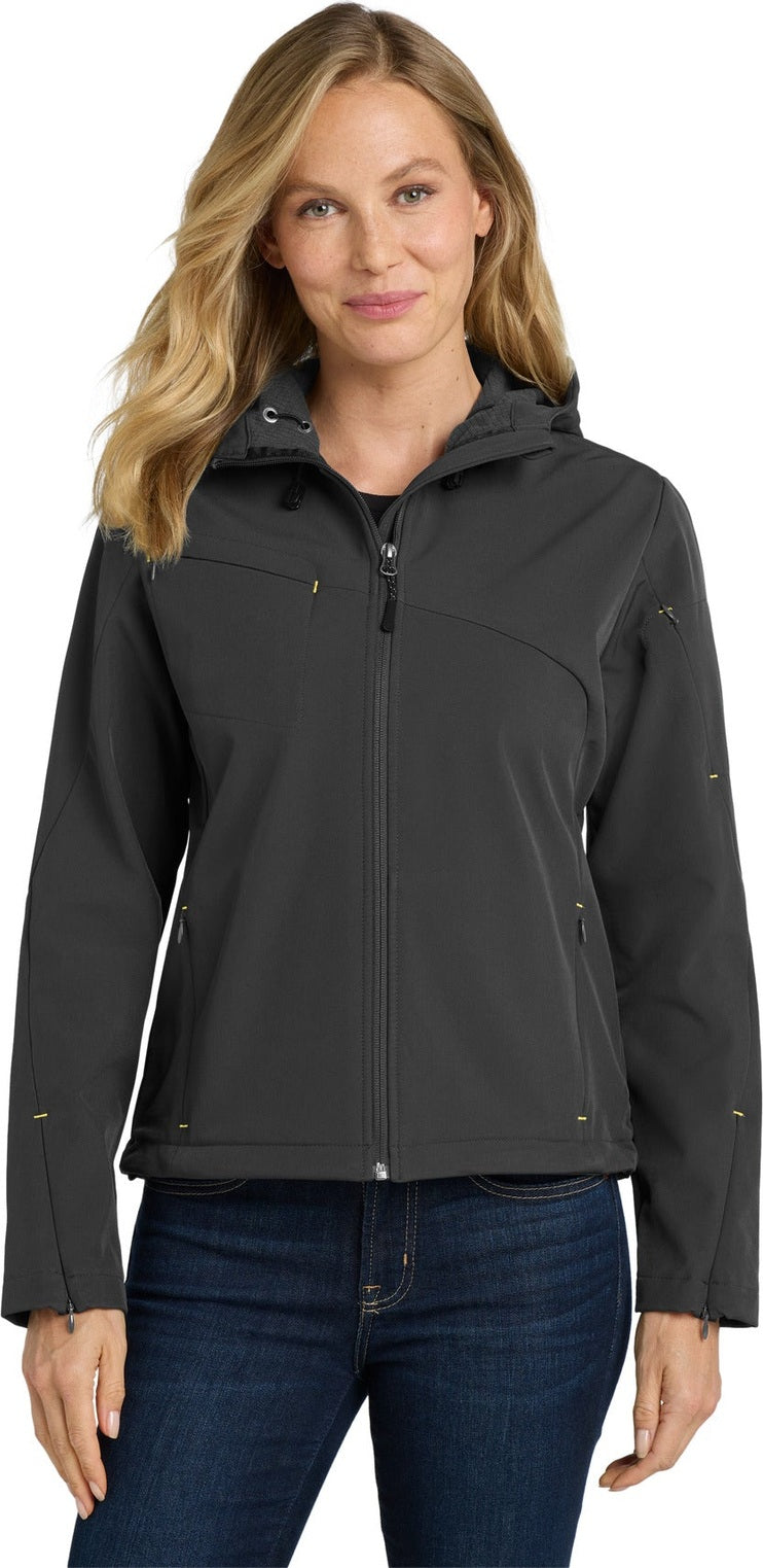 Charcoal Port Authority Women's Textured Hooded Soft Shell Jacket. L706