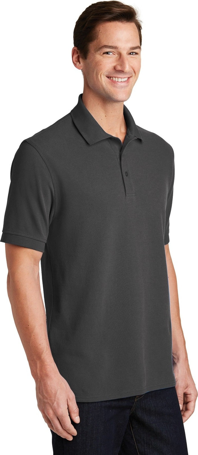 Charcoal Port & Co Combed Ring Spun Pique Polo. KP1500