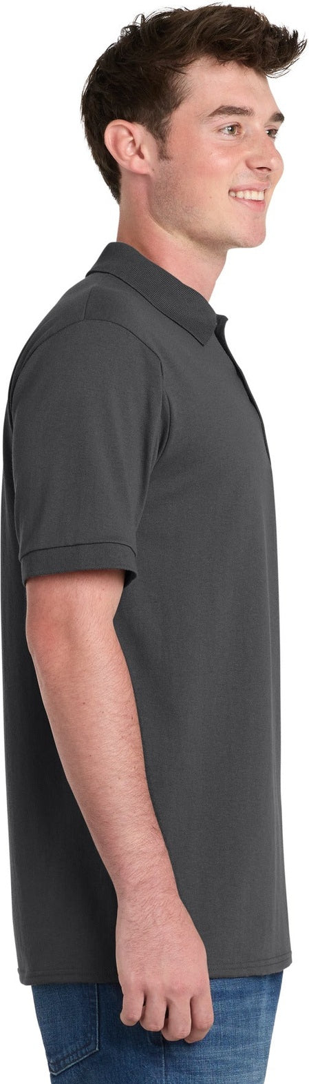 Charcoal Port & Co Core Blend Jersey Knit Pocket Polo. KP55P