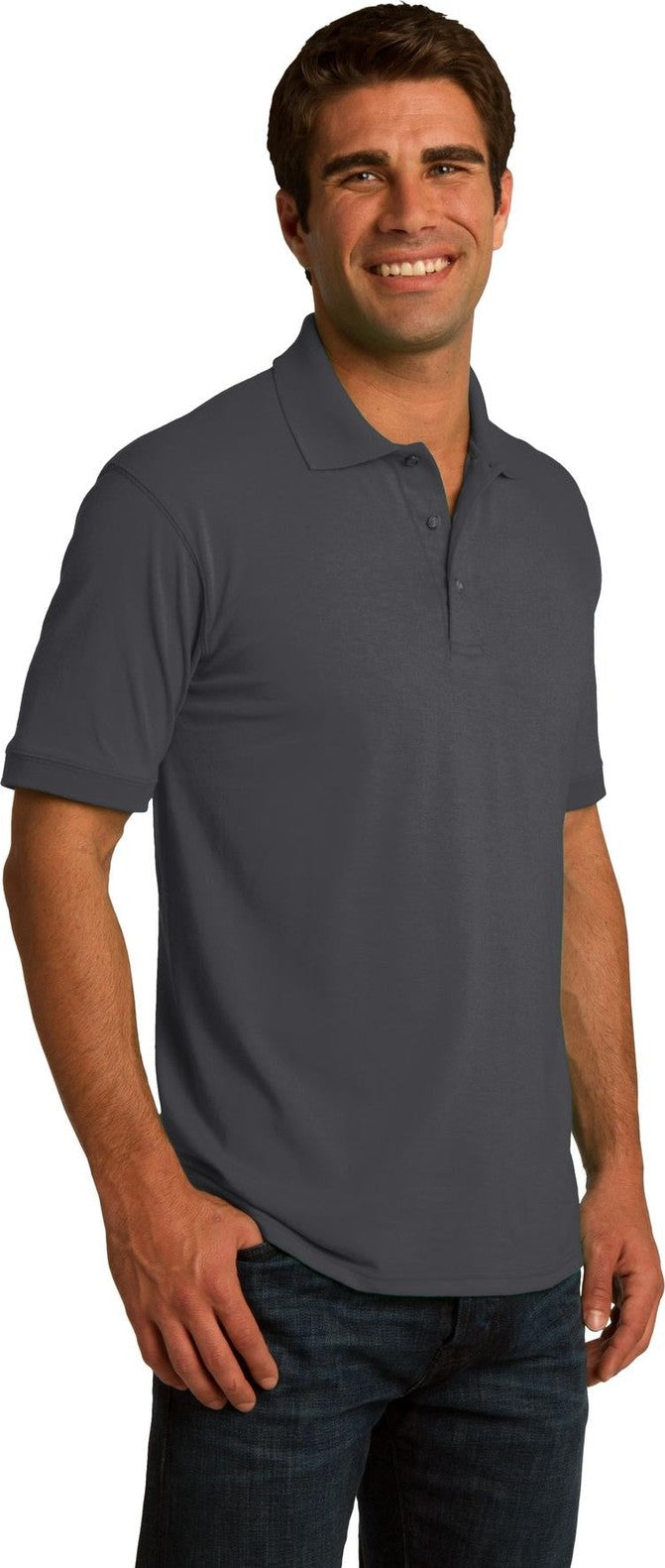 Charcoal Port & Co Core Blend Jersey Knit Polo. KP55