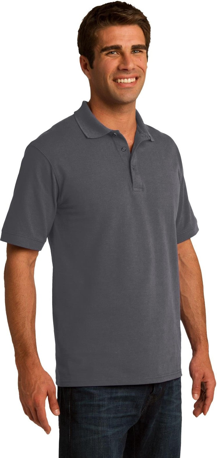 Charcoal Port & Co Core Blend Pique Polo. KP155