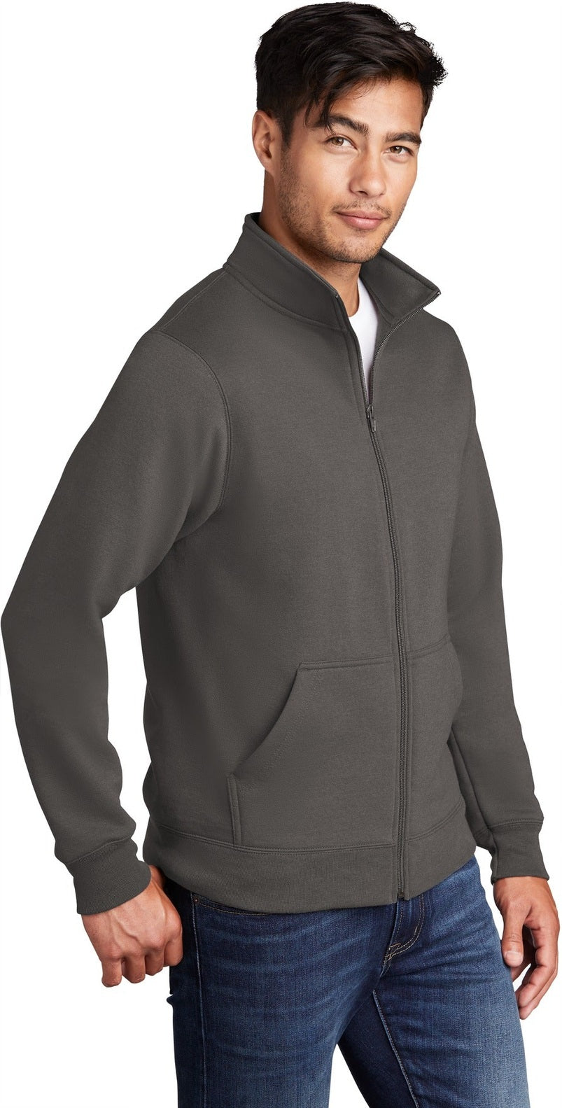 Charcoal Port & Co Core Fleece Cadet Full-Zip Sweatshirt PC78FZ