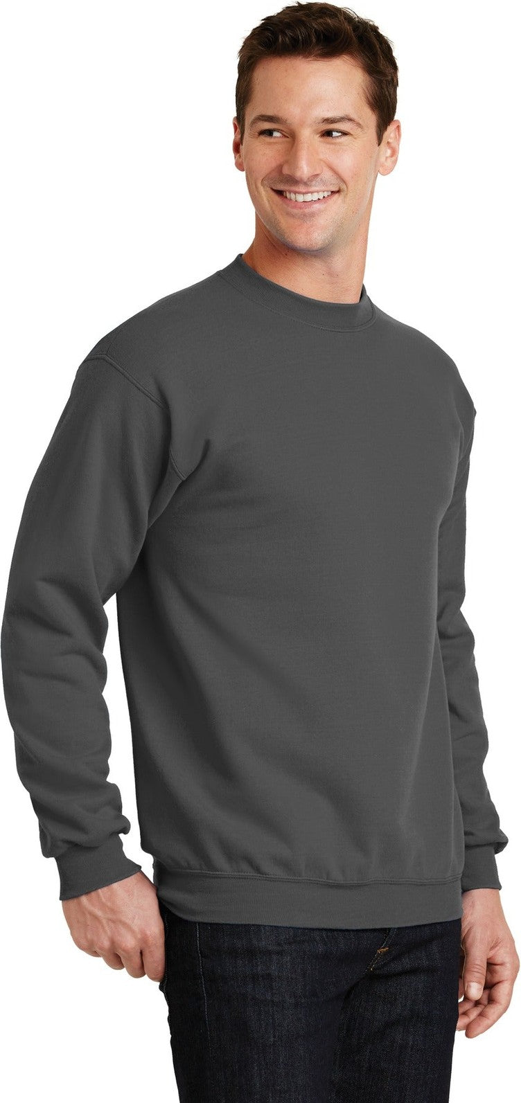 Charcoal Port & Co Core Fleece Crewneck Sweatshirt. PC78