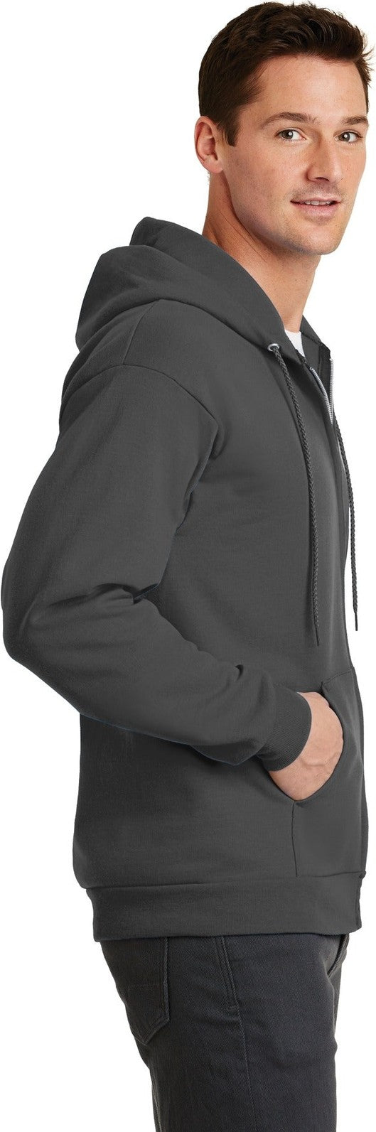 Charcoal Port & Co Core Fleece Full-Zip Hooded Sweatshirt. PC78ZH