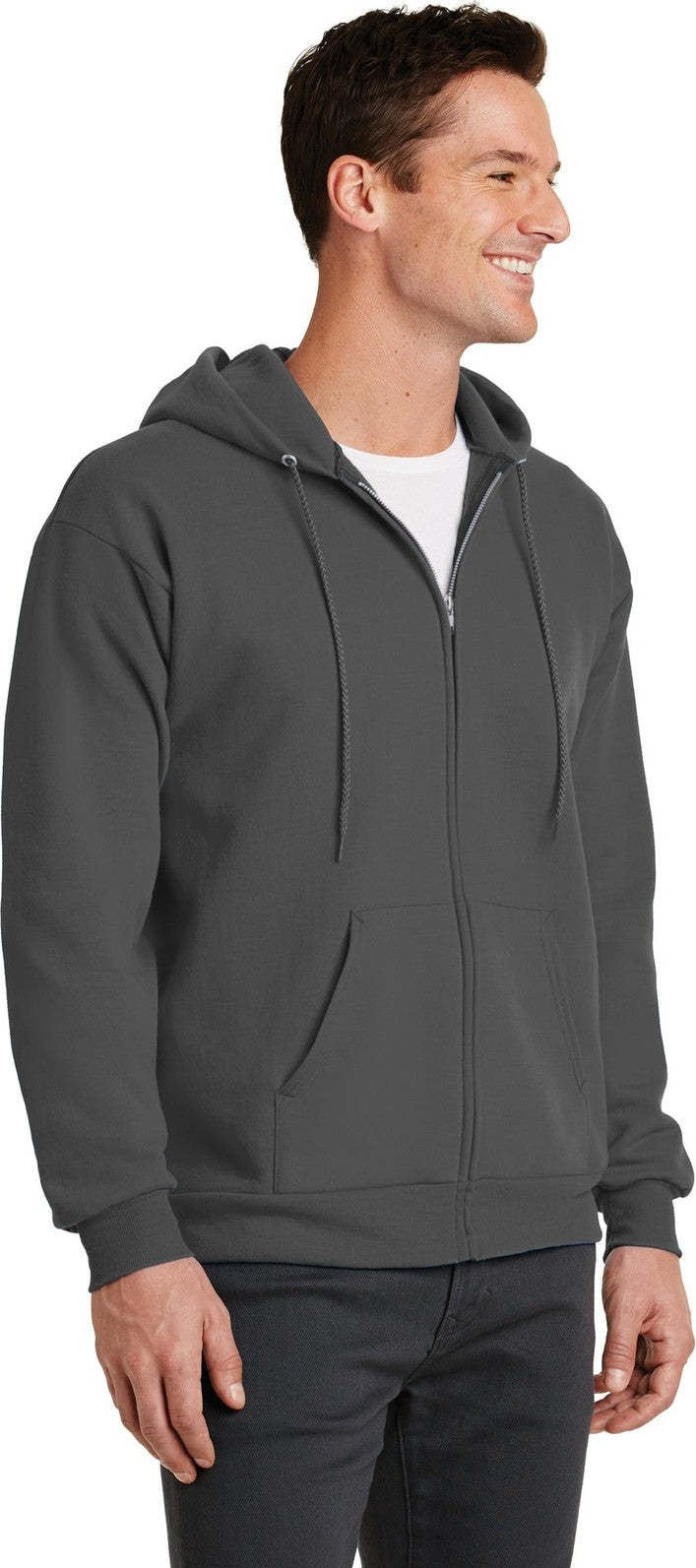 Charcoal Port & Co Core Fleece Full-Zip Hooded Sweatshirt. PC78ZH
