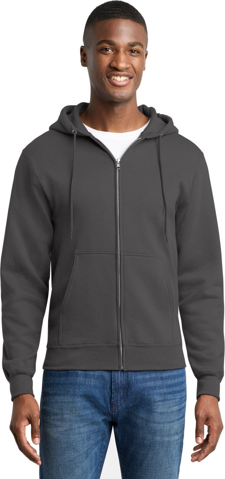 Charcoal Port & Co Core Fleece Full-Zip Hooded Sweatshirt. PC78ZH
