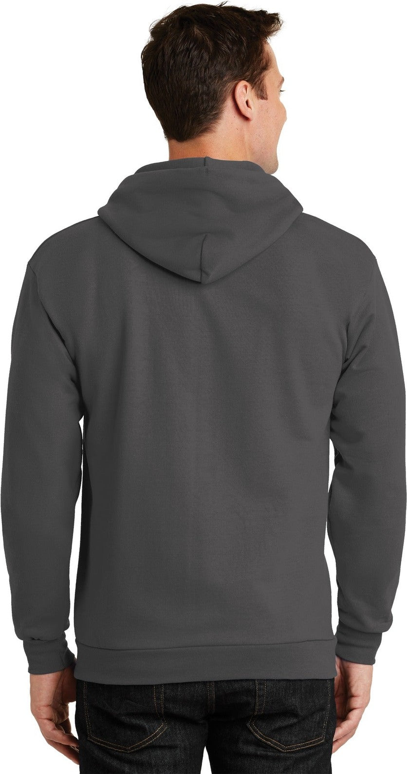 Charcoal Port & Co Essential Fleece Full-Zip Hooded Sweatshirt. PC90ZH