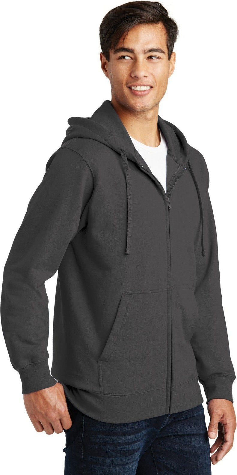 Charcoal Port & Co Fan Favorite Fleece Full-Zip Hooded Sweatshirt. PC850ZH