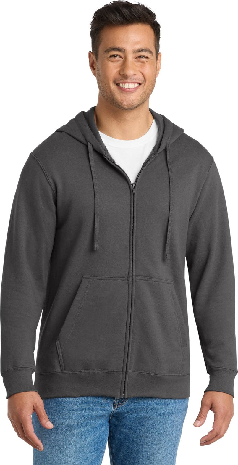 Charcoal Port & Co Fan Favorite Fleece Full-Zip Hooded Sweatshirt. PC850ZH