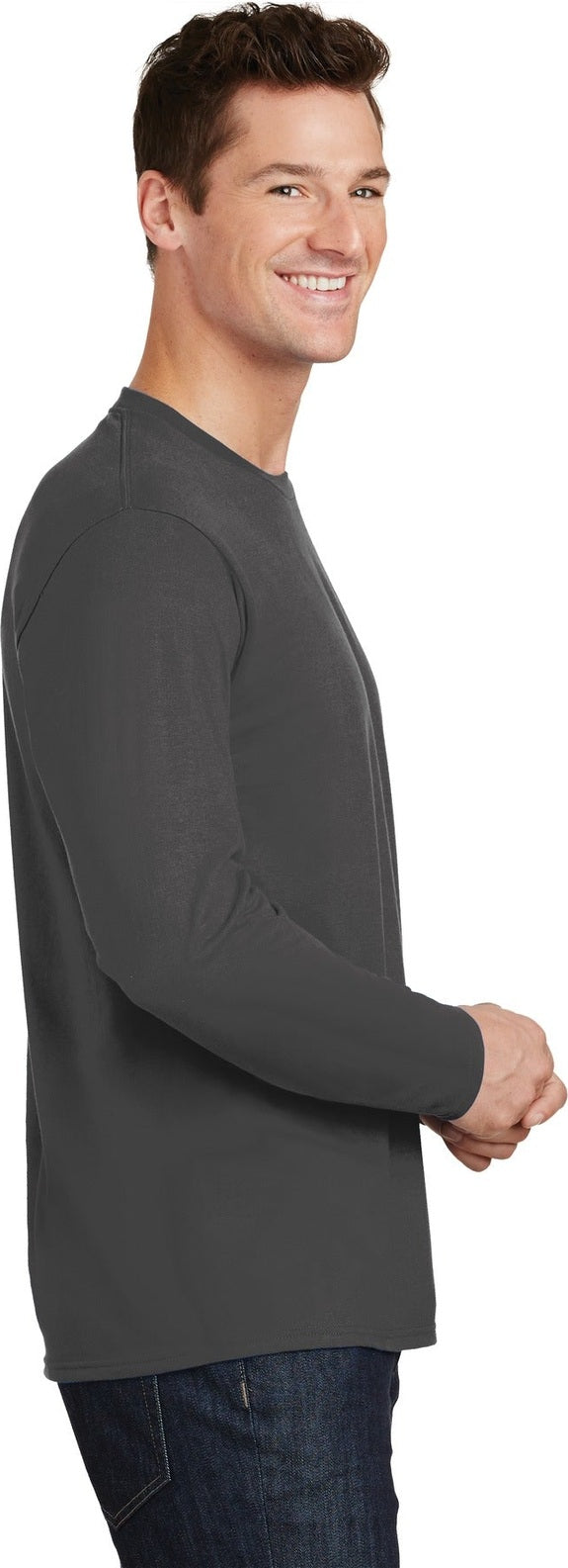 Charcoal Port & Co Long Sleeve Fan Favorite Tee. PC450LS