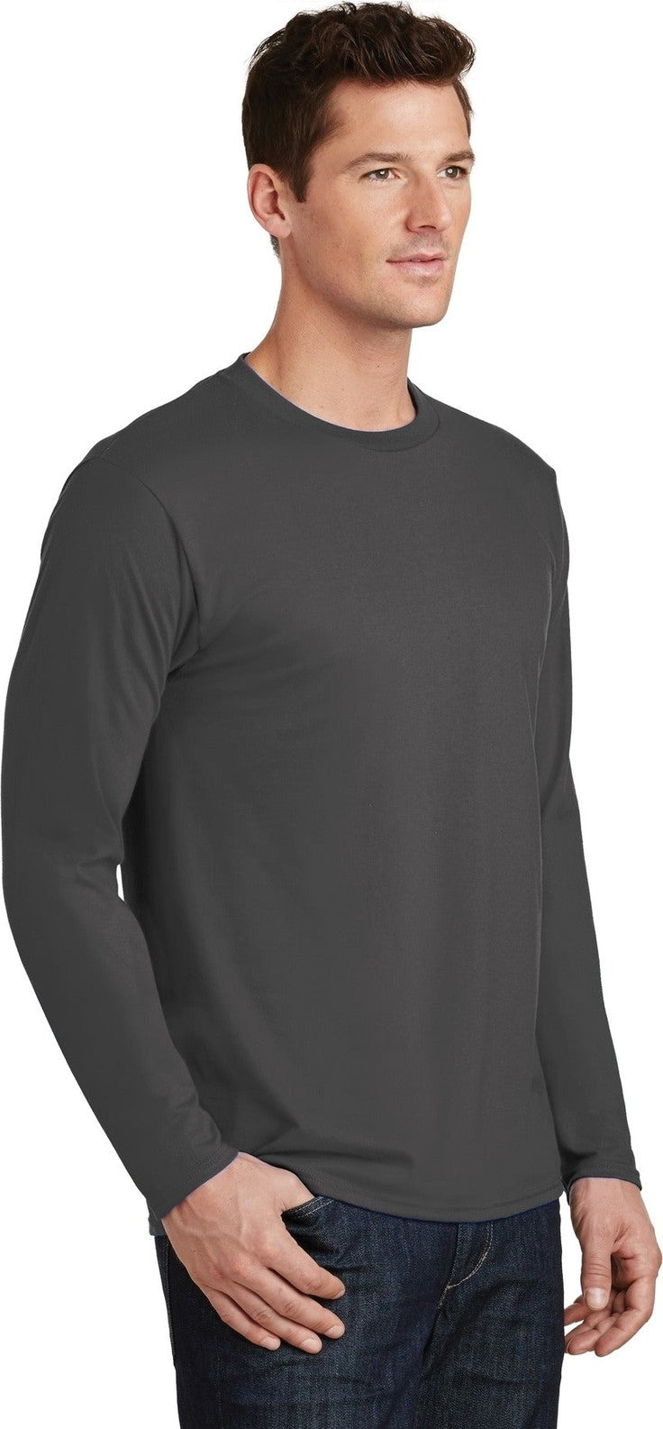 Charcoal Port & Co Long Sleeve Fan Favorite Tee. PC450LS
