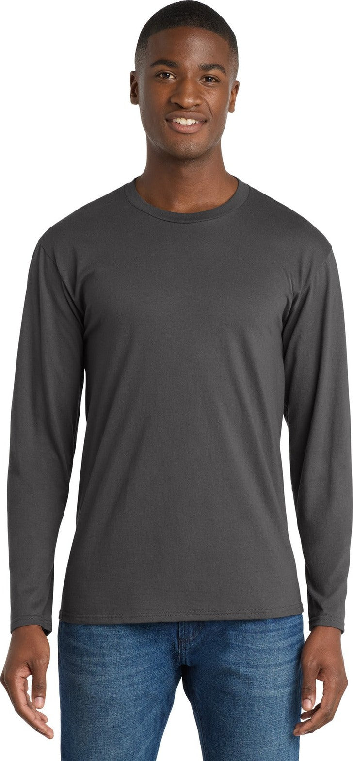 Charcoal Port & Co Long Sleeve Fan Favorite Tee. PC450LS