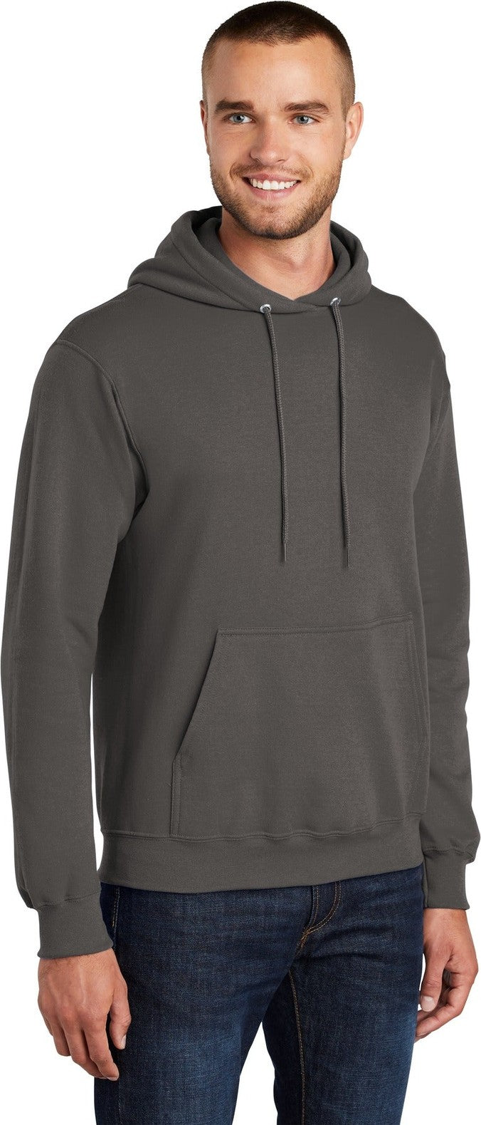 Charcoal Port & Co Tall Core Fleece Pullover Hooded Sweatshirt PC78HT