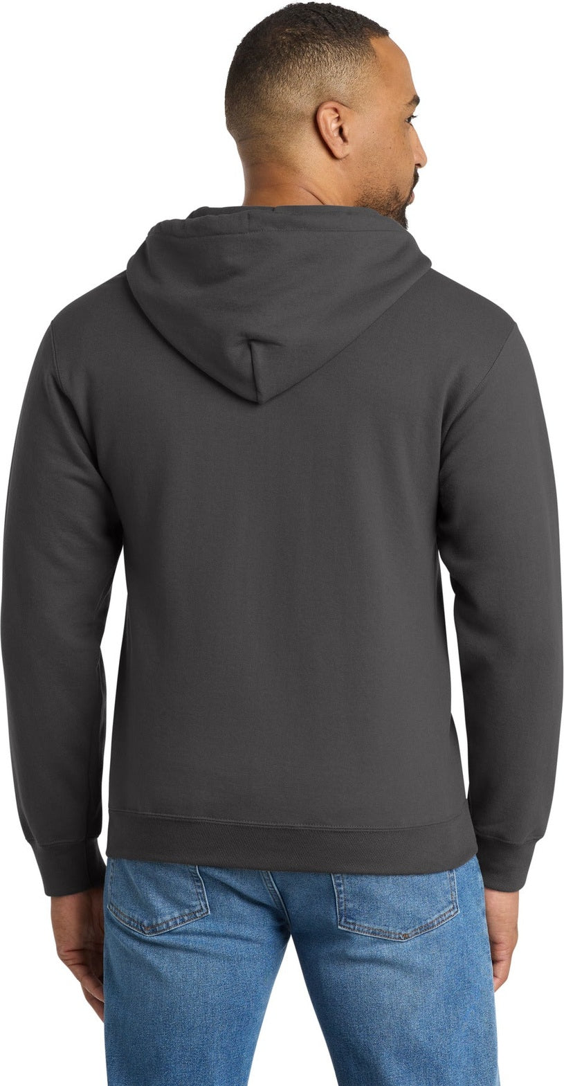 Charcoal Port & Co Tall Essential Fleece Full-Zip Hooded Sweatshirt. PC90ZHT