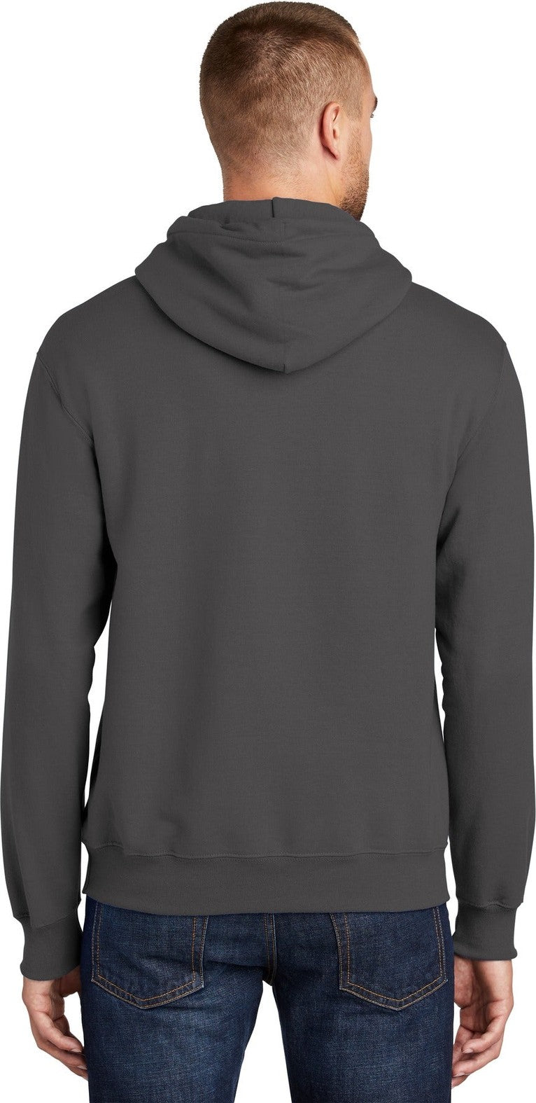 Charcoal Port & Co Tall Essential Fleece Pullover Hooded Sweatshirt. PC90HT