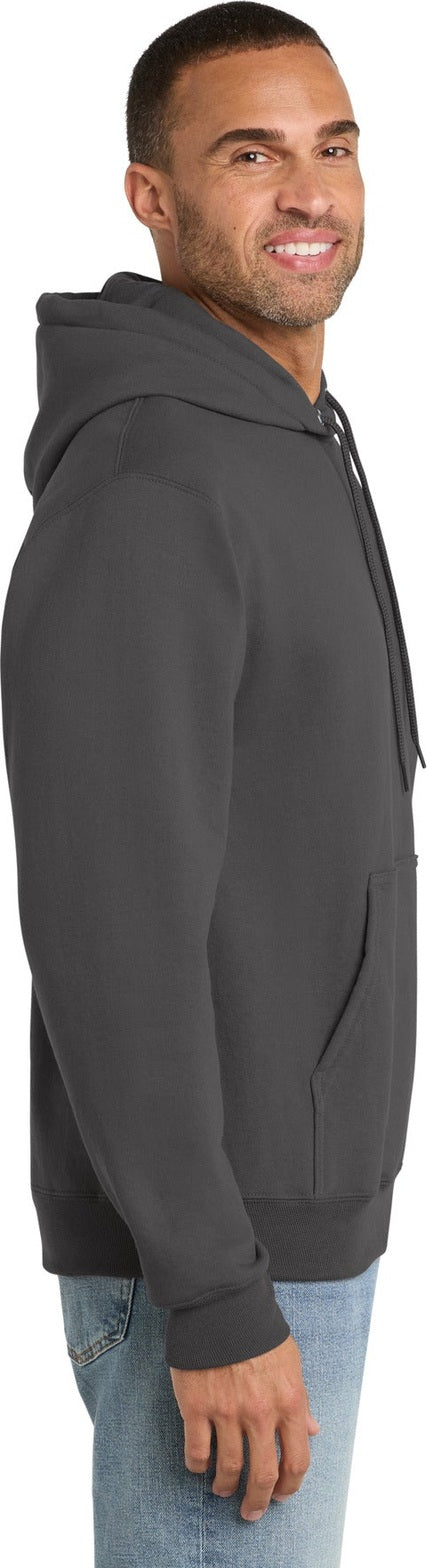 Charcoal Port & Co Tall Essential Fleece Pullover Hooded Sweatshirt. PC90HT