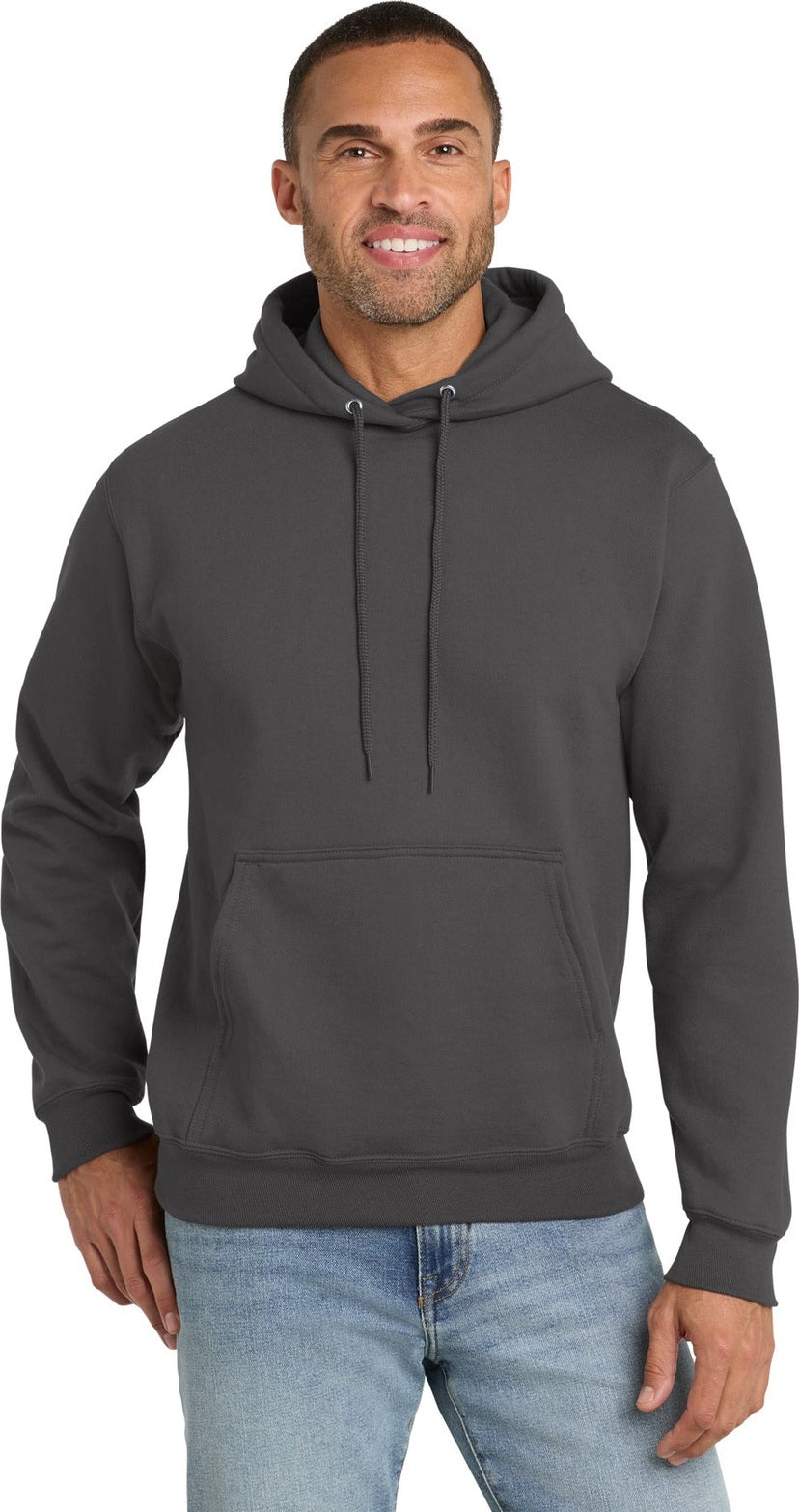 Charcoal Port & Co Tall Essential Fleece Pullover Hooded Sweatshirt. PC90HT
