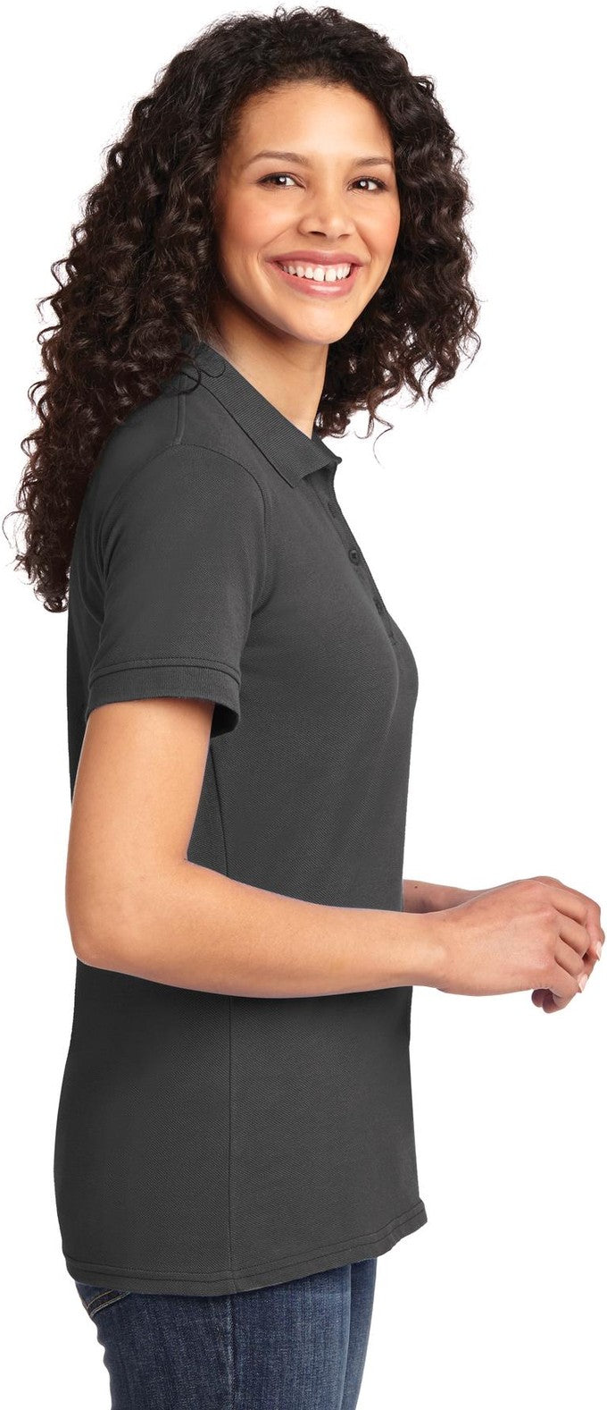 Charcoal Port & Co Women's Core Blend Pique Polo. LKP155