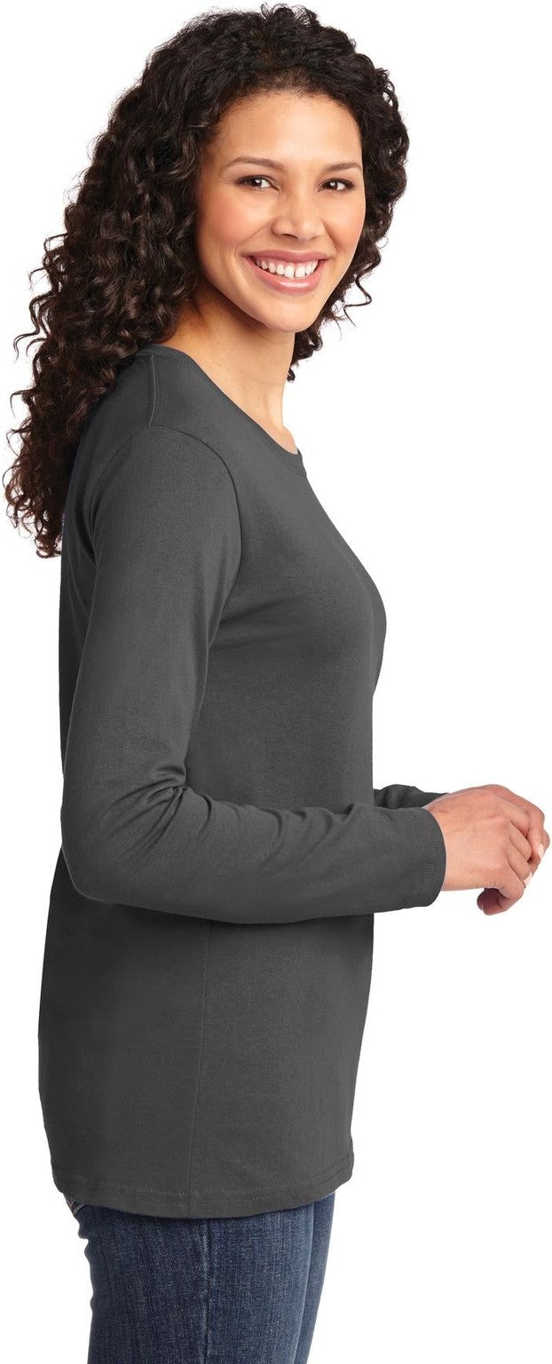 Charcoal Port & Co Women's Long Sleeve Core Cotton Tee. LPC54LS
