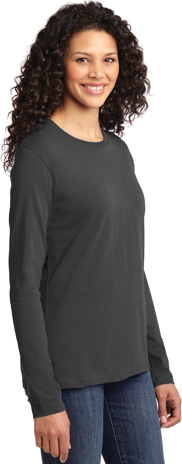 Charcoal Port & Co Women's Long Sleeve Core Cotton Tee. LPC54LS