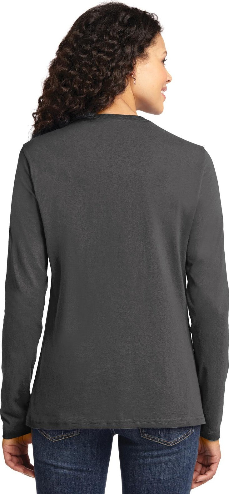Charcoal Port & Co Women's Long Sleeve Core Cotton Tee. LPC54LS