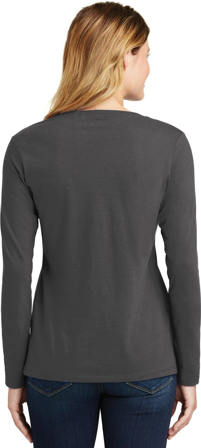 Charcoal Port & Co Women's Long Sleeve Fan Favorite V-Neck Tee. LPC450VLS