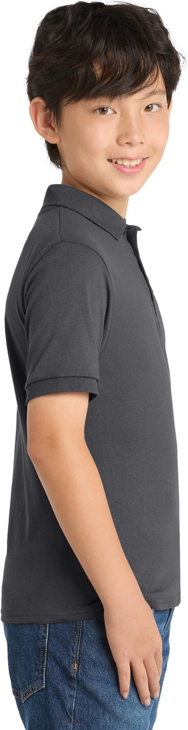 Charcoal Port & Co Youth Core Blend Jersey Knit Polo. KP55Y