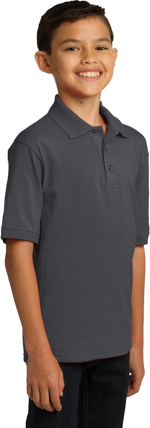 Charcoal Port & Co Youth Core Blend Jersey Knit Polo. KP55Y