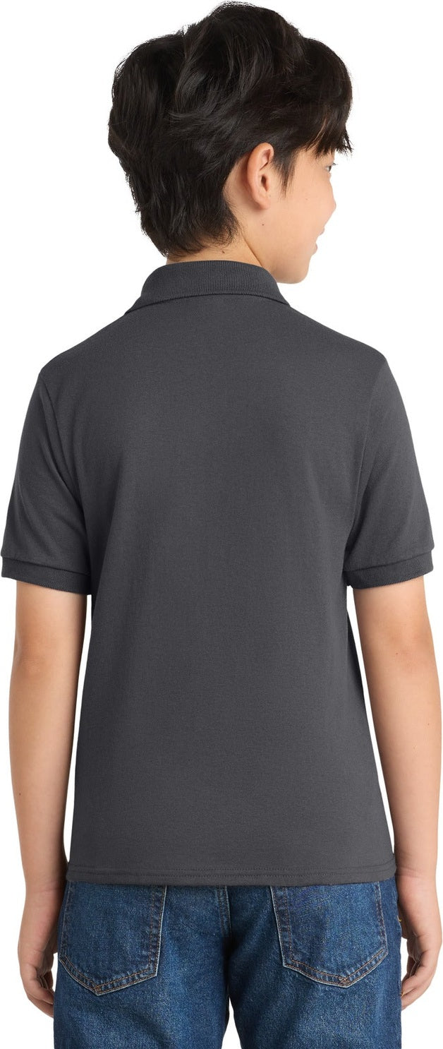 Charcoal Port & Co Youth Core Blend Jersey Knit Polo. KP55Y